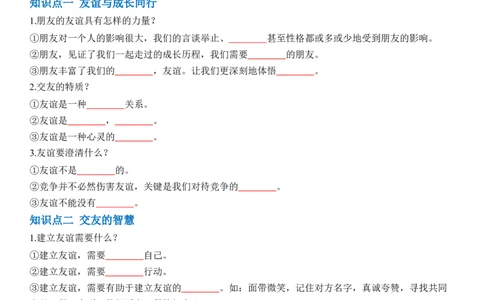 专题02：友谊的天空（背诵清单+跟踪训练）（学生版）_9道法中考复习_2023年中考复习资料_一轮复习_2023年中考道德与法治一轮大单元复习过过过（部编版）