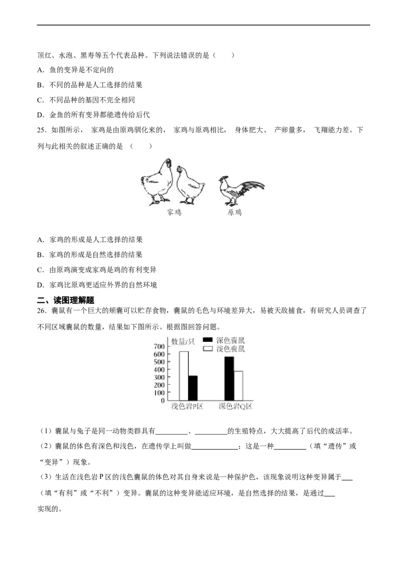 专题22生命的起源和生物进化（习题精练）-省心备考2024年中考生物一轮复习精讲精练（全国通用）（原卷版）_6生物中考复习_2024年中考复习资料_一轮复习资料