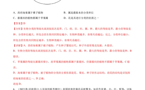 主题02生物的多样性（解析版）_6生物中考复习_2023年中考复习资料_二轮复习_2023年中考生物二轮复习讲练测_主题02生物的多样性（测试）-2023年中考生物二轮复习讲练测_38838137