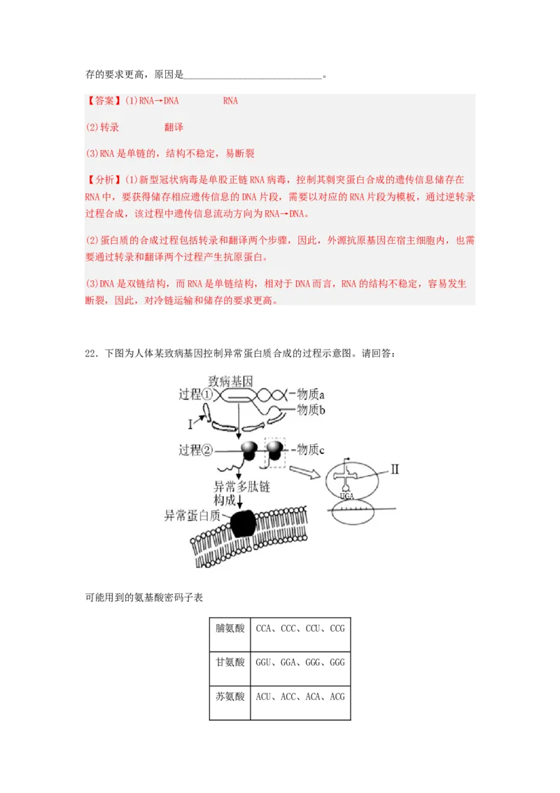 考点20基因的表达（解析版）_通用版（老高考）复习资料_2023年复习资料_一轮复习_2023年高考生物一轮复习讲练测（全国通用）
