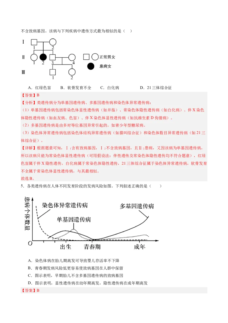 考点通关卷17伴性遗传和人类遗传病（解析版）_2025年新高考资料_一轮复习_2025年高考生物一轮复习考点通关卷（新高考通用）
