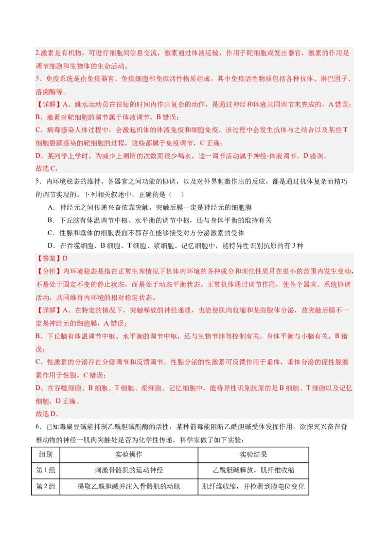 考点通关卷28动物生命活动调节的综合（解析版）_2025年新高考资料_一轮复习_2025年高考生物一轮复习考点通关卷（新高考通用）
