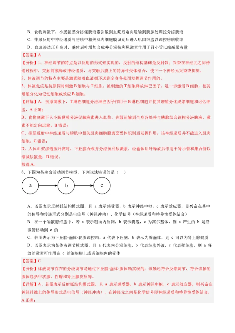 考点通关卷28动物生命活动调节的综合（解析版）_2025年新高考资料_一轮复习_2025年高考生物一轮复习考点通关卷（新高考通用）