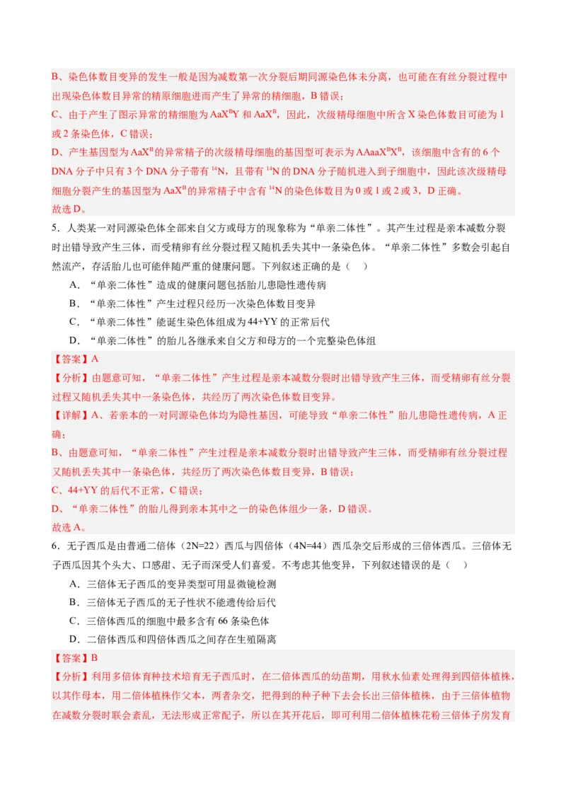 考点通关卷22生物的变异（解析版）_2025年新高考资料_一轮复习_2025年高考生物一轮复习考点通关卷（新高考通用）