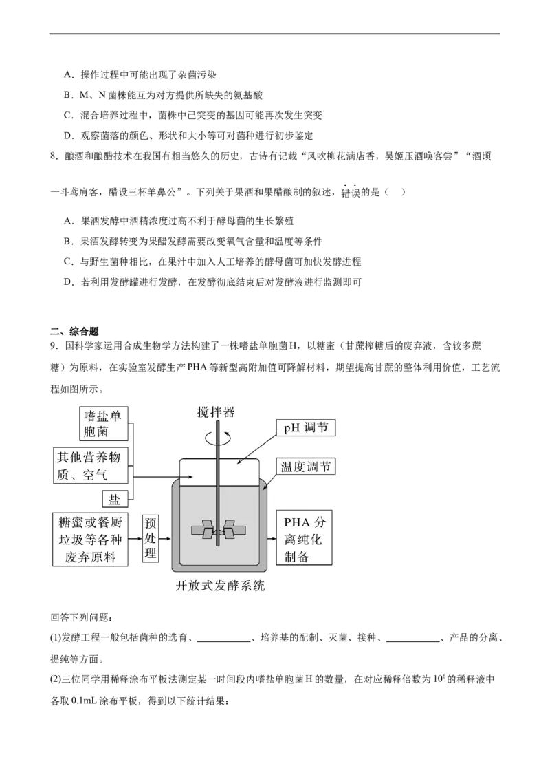 考点通关卷35发酵工程（原卷版）_新高考复习资料_2024年新高考复习资料_一轮复习资料_完2024年高考生物一轮复习考点通关卷（新高考）_考点通关卷35发酵工程