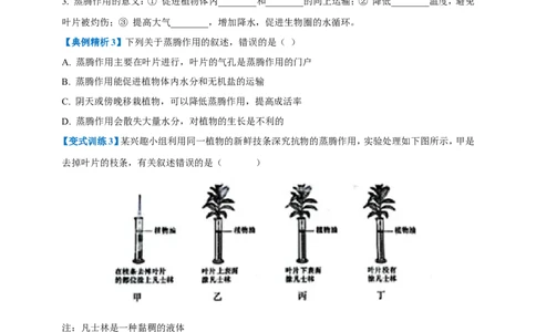名师导航专题06绿色植物与生物圈中的水循环--2026年中考生物一轮复习学案（原卷版）_6生物中考复习_2026年中考复习（更新中）_2026年中考生物一轮复习学案（原版卷+解析版）