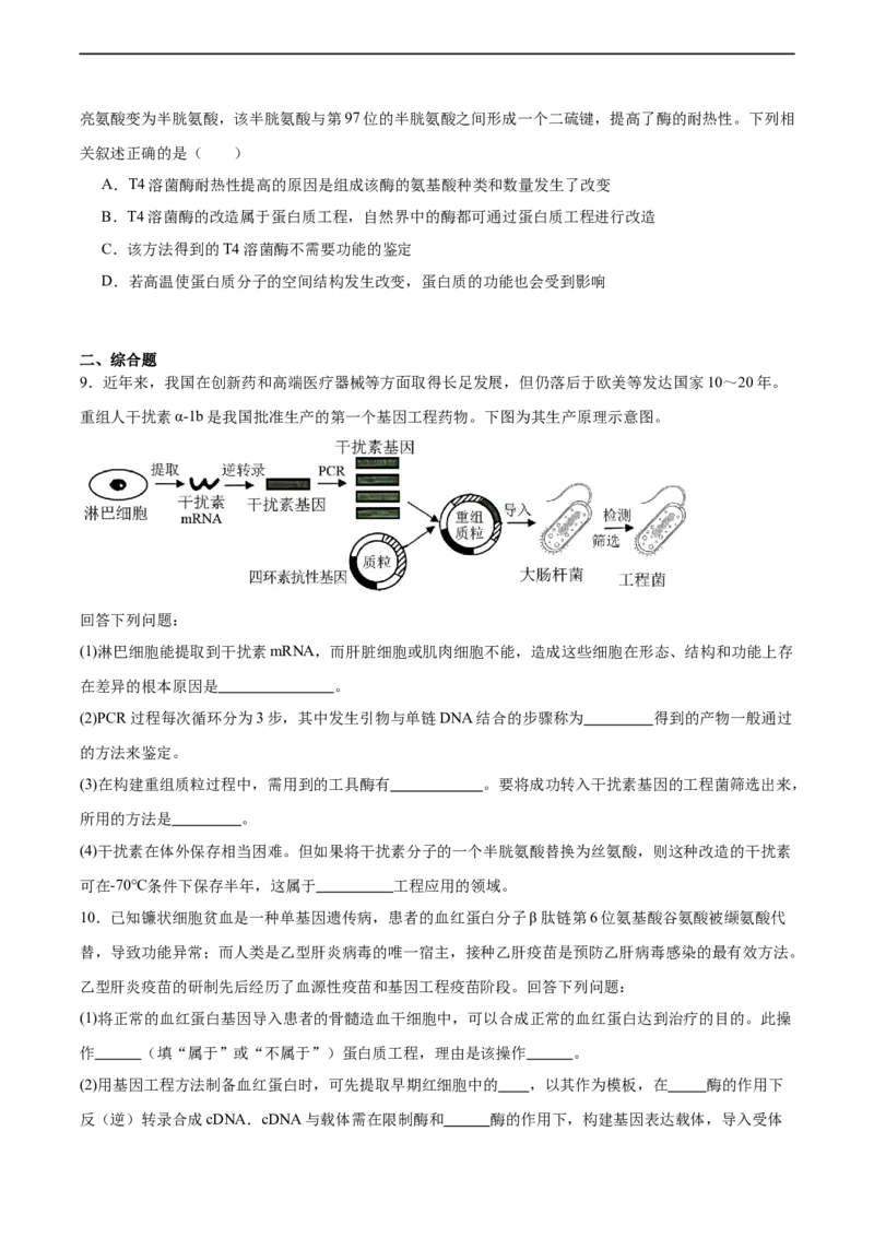 考点通关卷36基因工程（原卷版）_新高考复习资料_2024年新高考复习资料_一轮复习资料_完2024年高考生物一轮复习考点通关卷（新高考）_考点通关卷36基因工程