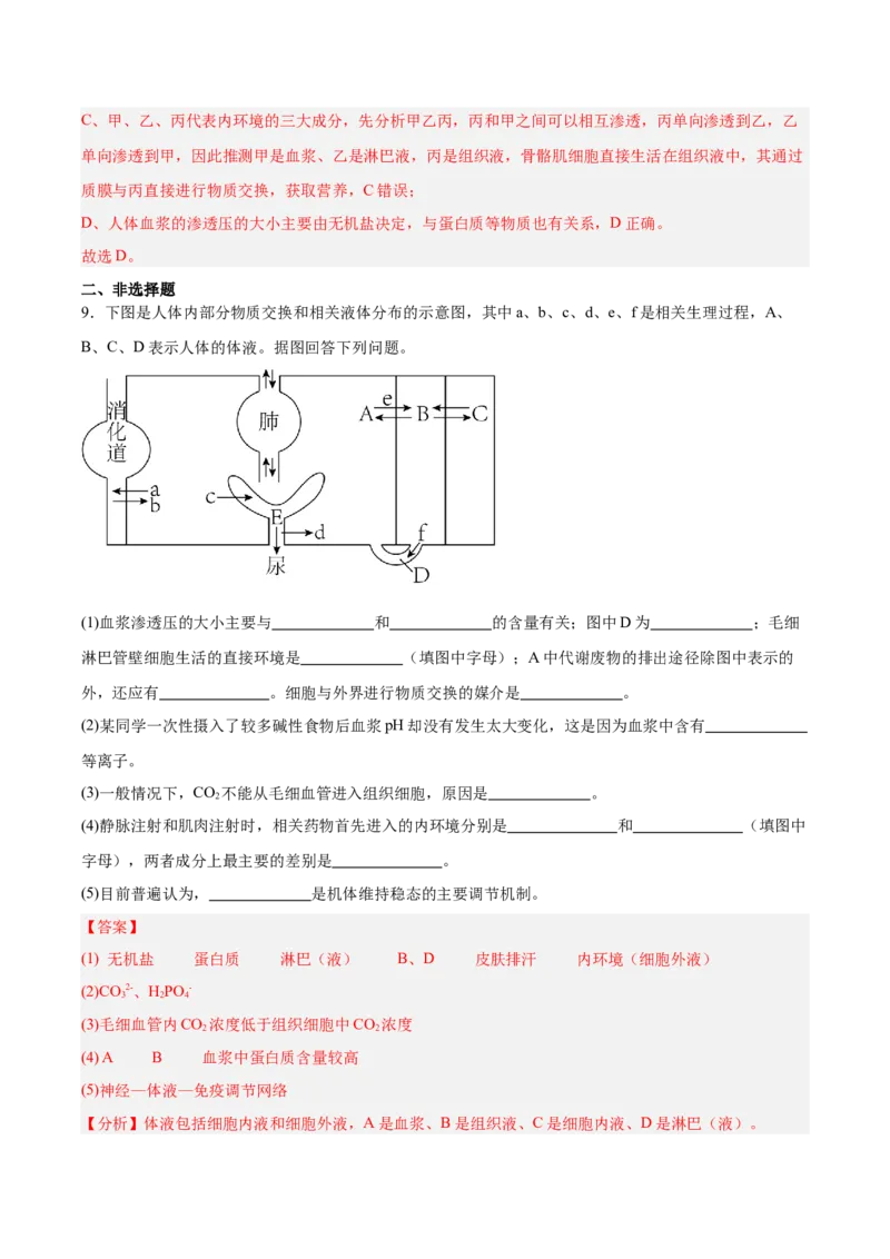 考点通关卷24内环境与稳态（解析版）_2025年新高考资料_一轮复习_2025年高考生物一轮复习考点通关卷（新高考通用）