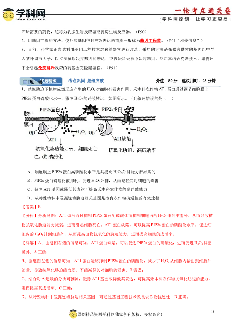 考点通关卷36基因工程（解析版）_新高考复习资料_2024年新高考复习资料_一轮复习资料_完2024年高考生物一轮复习考点通关卷（新高考）_考点通关卷36基因工程