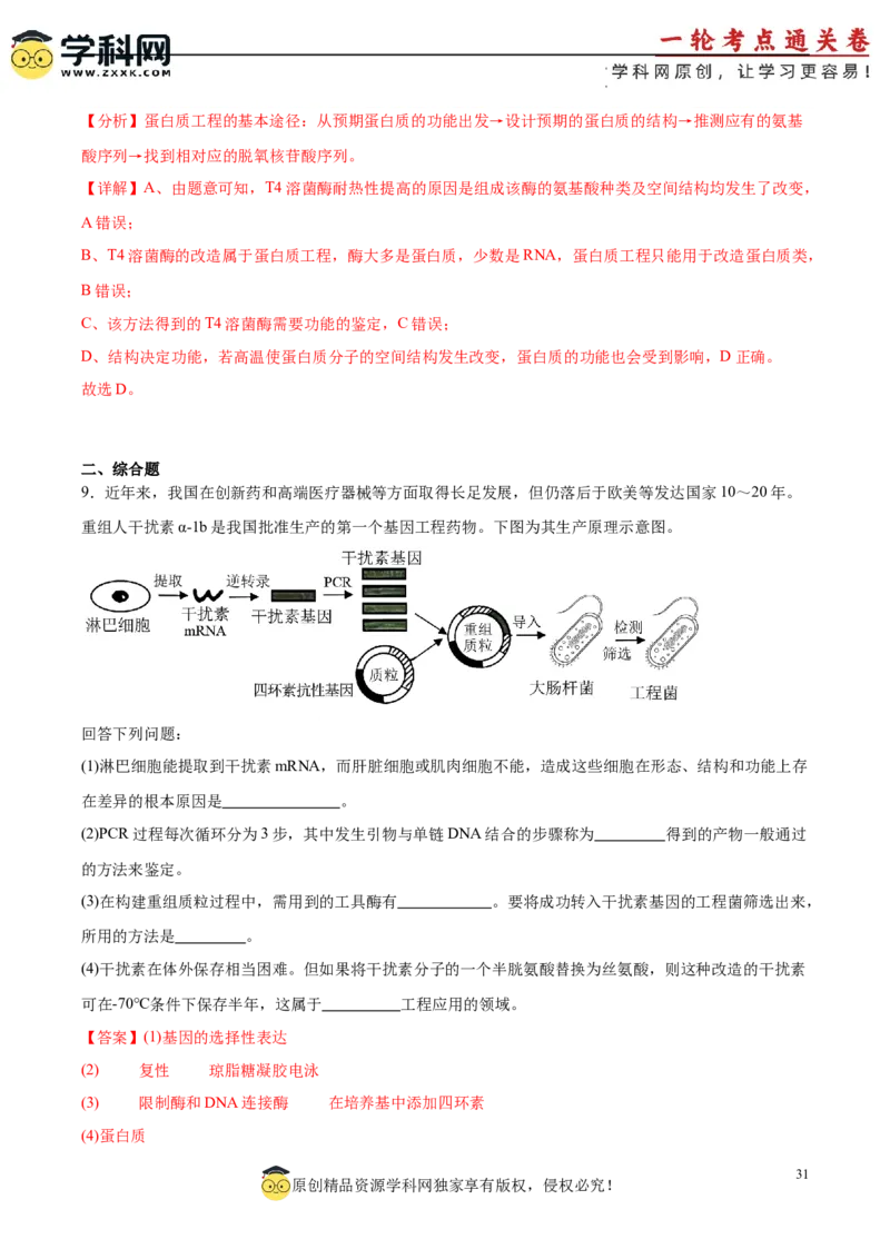 考点通关卷36基因工程（解析版）_新高考复习资料_2024年新高考复习资料_一轮复习资料_完2024年高考生物一轮复习考点通关卷（新高考）_考点通关卷36基因工程