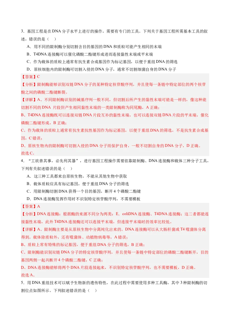 考点通关卷35基因工程（解析版）_2025年新高考资料_一轮复习_2025年高考生物一轮复习考点通关卷（新高考通用）