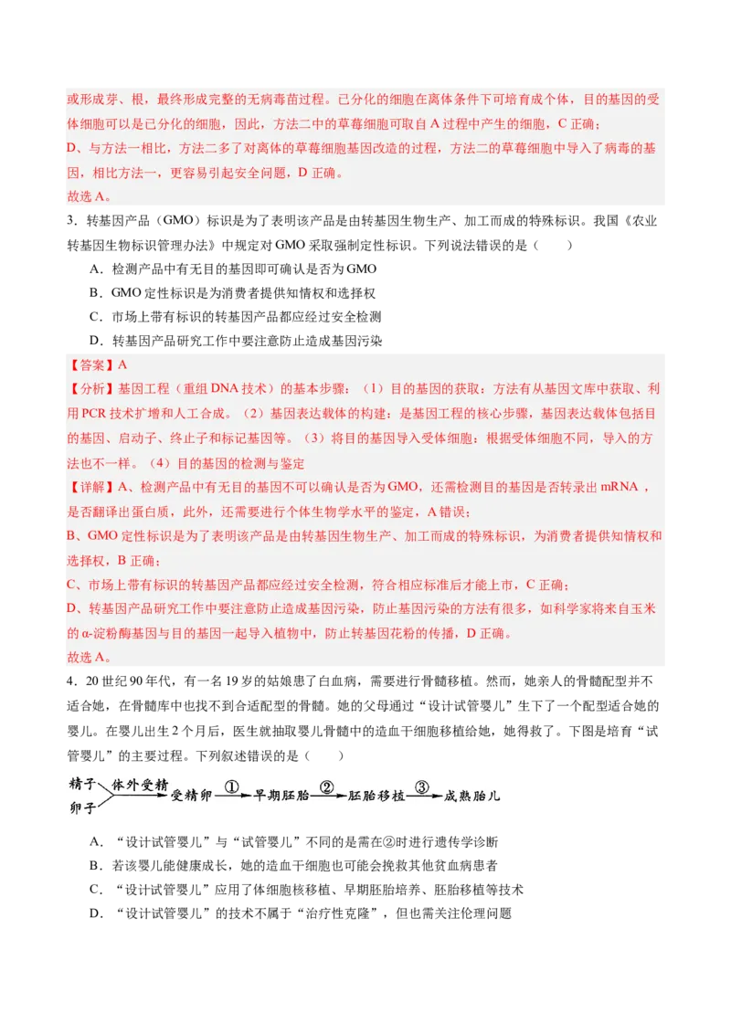 考点通关卷35基因工程（解析版）_2025年新高考资料_一轮复习_2025年高考生物一轮复习考点通关卷（新高考通用）