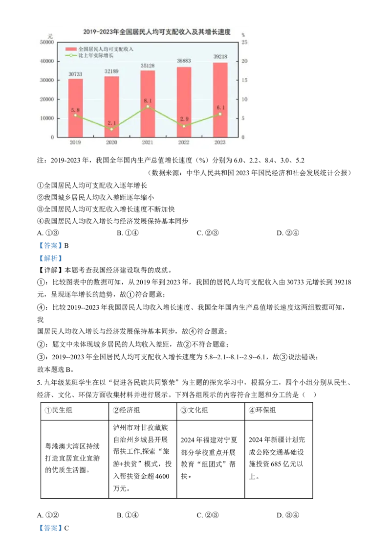 精品解析：2024年四川省泸州市中考道德与法治真题（解析版）_new_9道法中考复习_2025中考复习资料_中考真题（近三年）_2024年中考政治真题