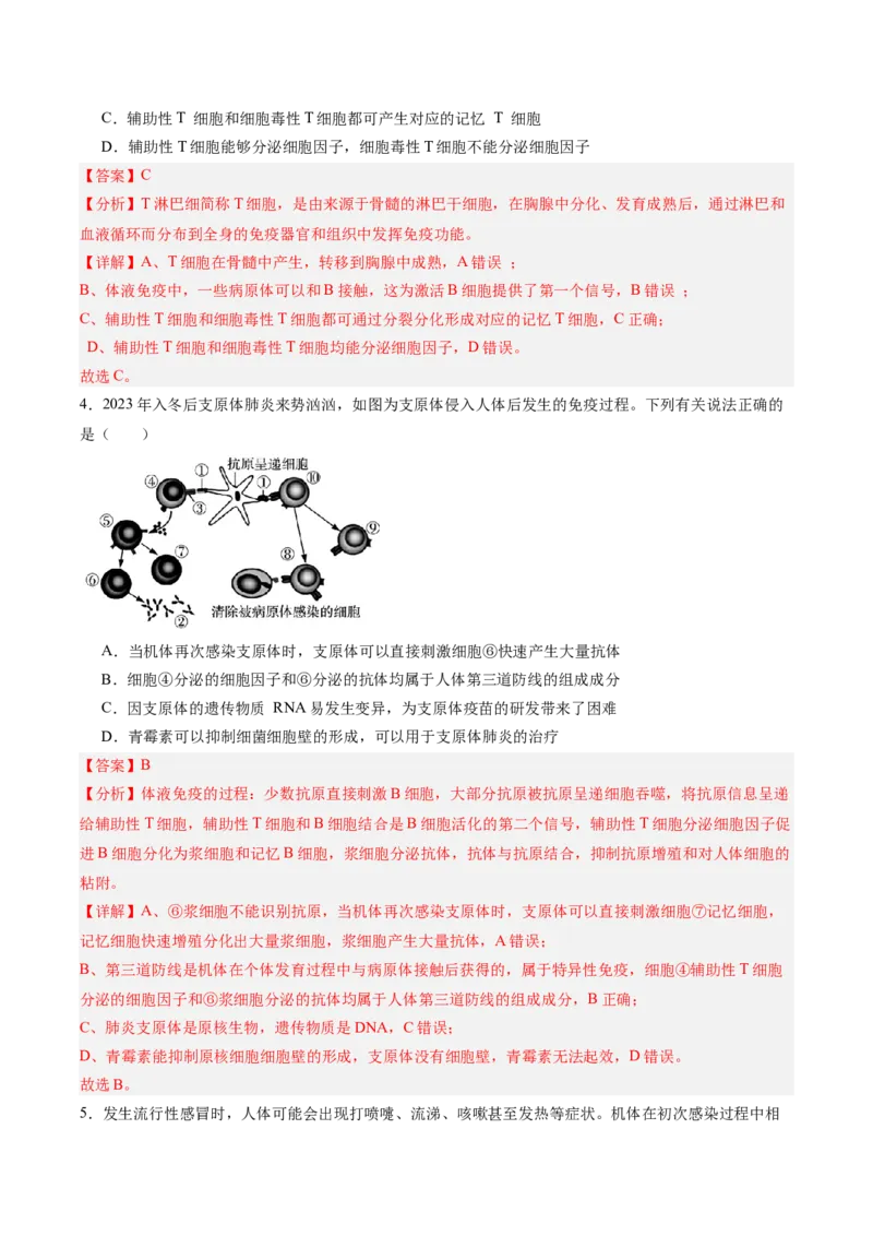 考点通关卷27免疫调节（解析版）_2025年新高考资料_一轮复习_2025年高考生物一轮复习考点通关卷（新高考通用）