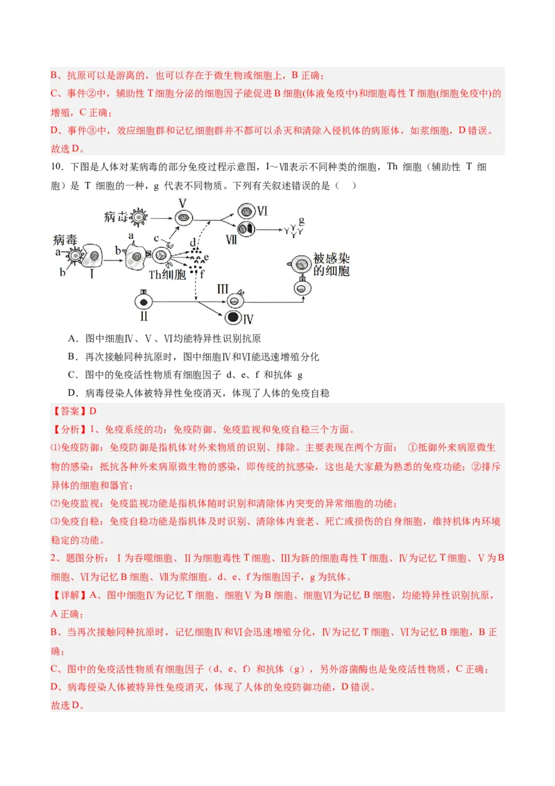 考点通关卷27免疫调节（解析版）_2025年新高考资料_一轮复习_2025年高考生物一轮复习考点通关卷（新高考通用）