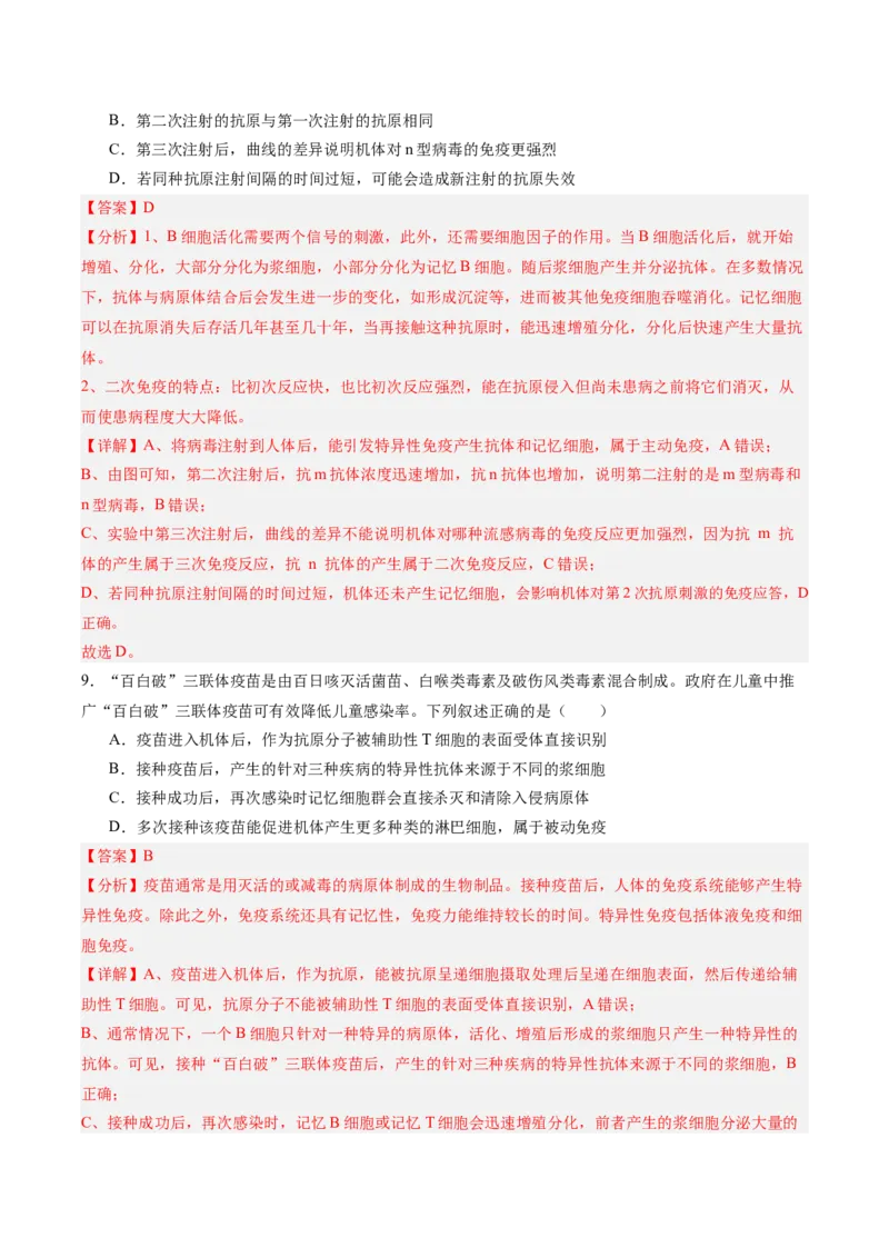 考点通关卷27免疫调节（解析版）_2025年新高考资料_一轮复习_2025年高考生物一轮复习考点通关卷（新高考通用）