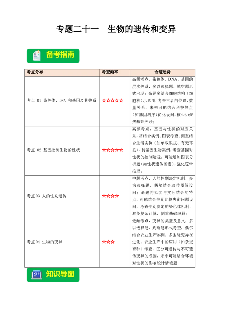 名师导航专题21生物的遗传和变异--2026年中考生物一轮复习学案（解析版）_6生物中考复习_2026年中考复习（更新中）_2026年中考生物一轮复习学案（原版卷+解析版）