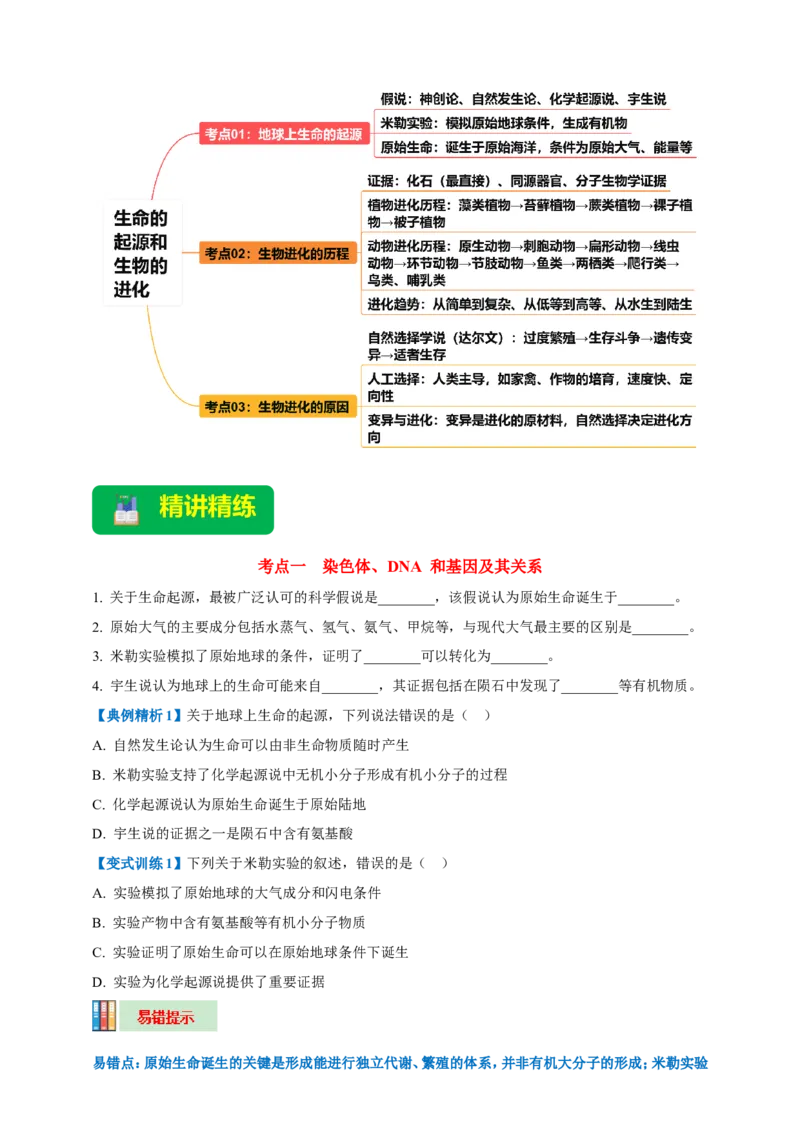 名师导航专题22生命的起源和生物的进化--2026年中考生物一轮复习学案（原卷版）_6生物中考复习_2026年中考复习（更新中）_2026年中考生物一轮复习学案（原版卷+解析版）