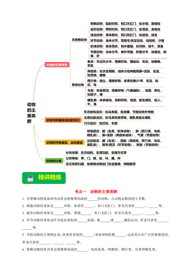 名师导航专题16动物的主要类群--2026年中考生物一轮复习学案（原卷版）_6生物中考复习_2026年中考复习（更新中）_2026年中考生物一轮复习学案（原版卷+解析版）