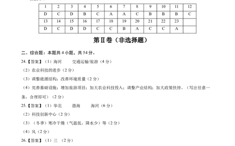 地理（天津卷01）（参考答案）_7地理中考复习_赠送：2025中考模拟题_2025年地理押题预测_地理（天津卷01）-2025年中考押题预测卷