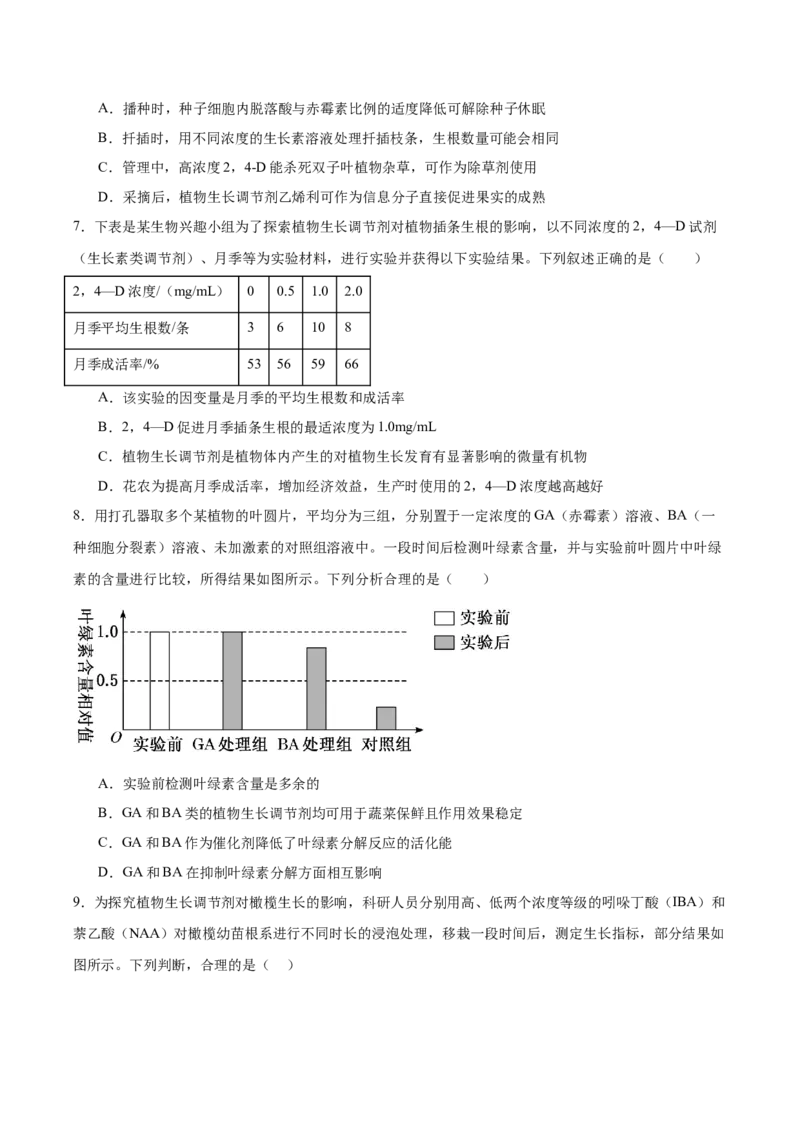 考点通关卷29植物生命活动的调节（原卷版）_2025年新高考资料_一轮复习_2025年高考生物一轮复习考点通关卷（新高考通用）