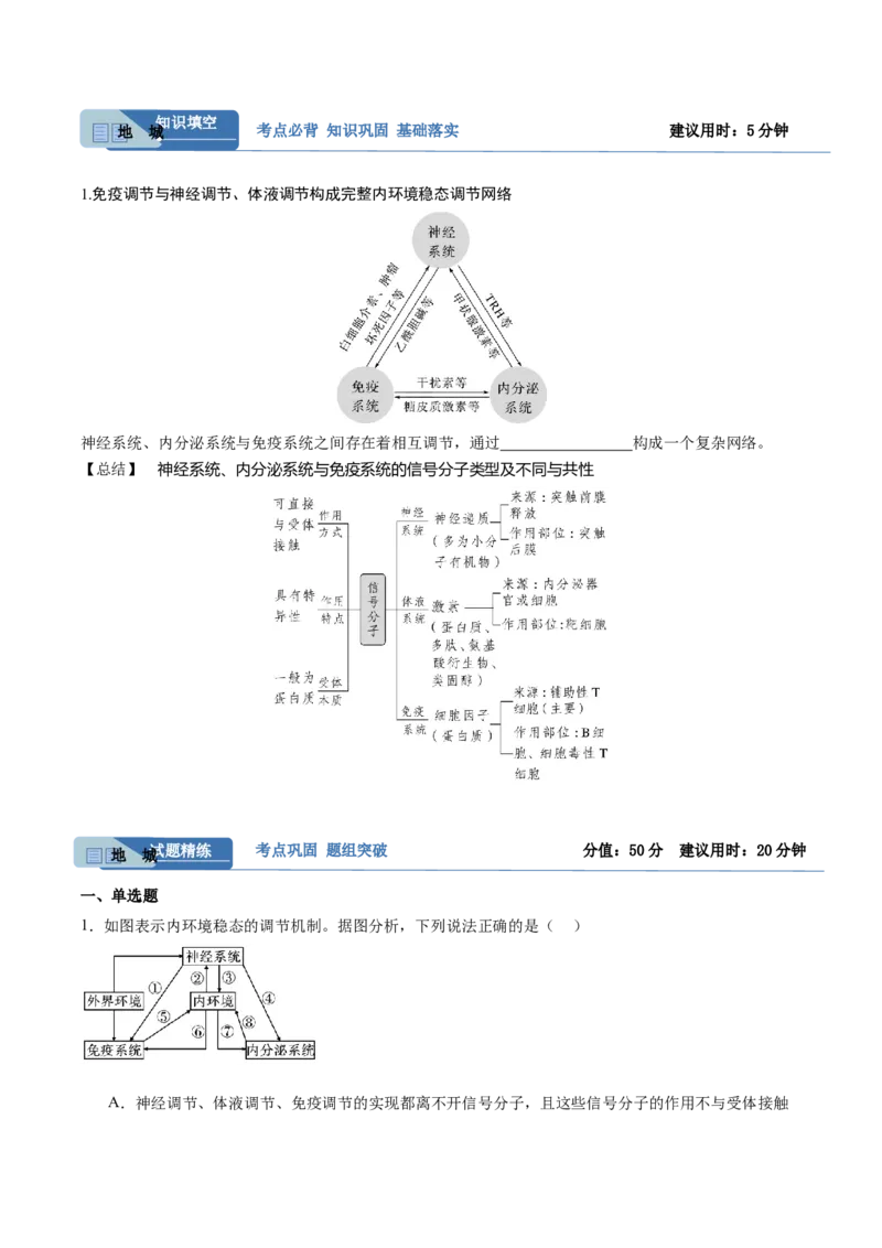 考点通关卷28动物生命活动调节的综合（原卷版）_2025年新高考资料_一轮复习_2025年高考生物一轮复习考点通关卷（新高考通用）