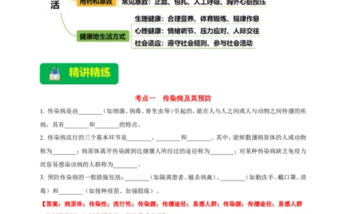名师导航专题15健康地生活--2026年中考生物一轮复习学案（解析版）_6生物中考复习_2026年中考复习（更新中）_2026年中考生物一轮复习学案（原版卷+解析版）