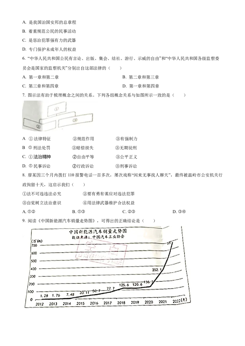 精品解析：2023年浙江省台州市中考道德与法治真题（原卷版）_new_9道法中考复习_2025中考复习资料_中考真题（近三年）_2023年中考政治真题