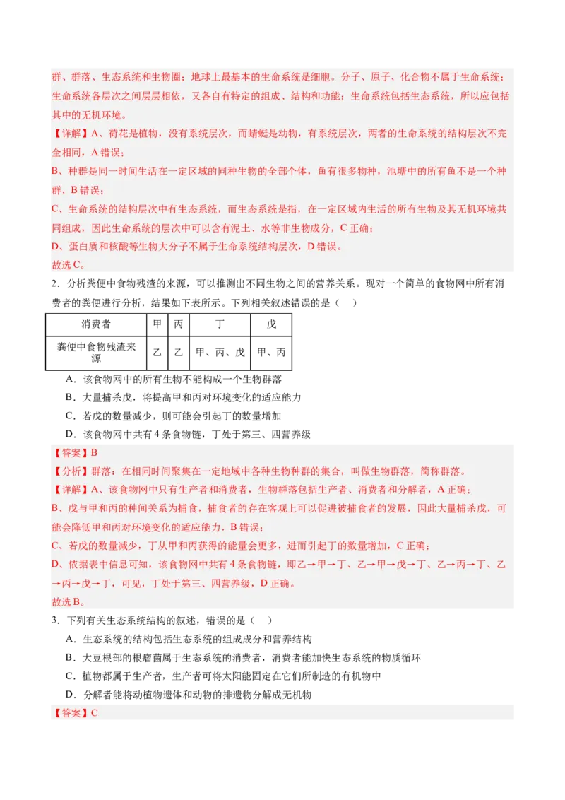考点通关卷31生态系统的结构和稳定性（解析版）_2025年新高考资料_一轮复习_2025年高考生物一轮复习考点通关卷（新高考通用）