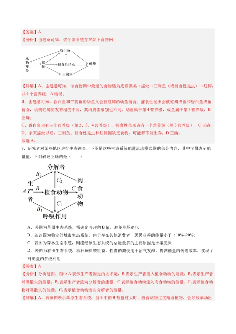 考点通关卷31生态系统的结构和稳定性（解析版）_2025年新高考资料_一轮复习_2025年高考生物一轮复习考点通关卷（新高考通用）