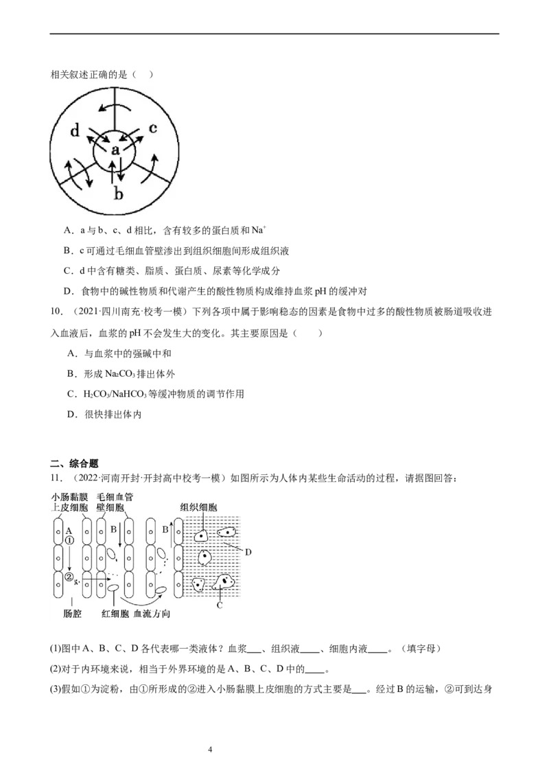 考点通关卷25内环境与稳态（原卷版）_新高考复习资料_2024年新高考复习资料_一轮复习资料_完2024年高考生物一轮复习考点通关卷（新高考）_考点通关卷25内环境与稳态
