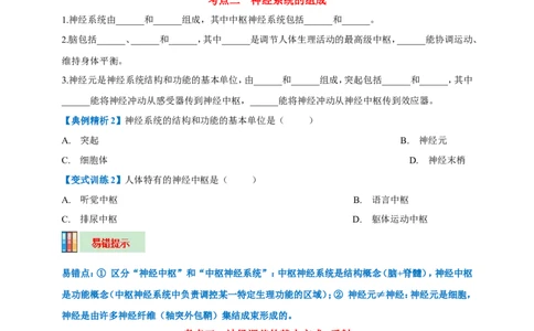 名师导航专题14人体生命活动的调节--2026年中考生物一轮复习学案（原卷版）_6生物中考复习_2026年中考复习（更新中）_2026年中考生物一轮复习学案（原版卷+解析版）