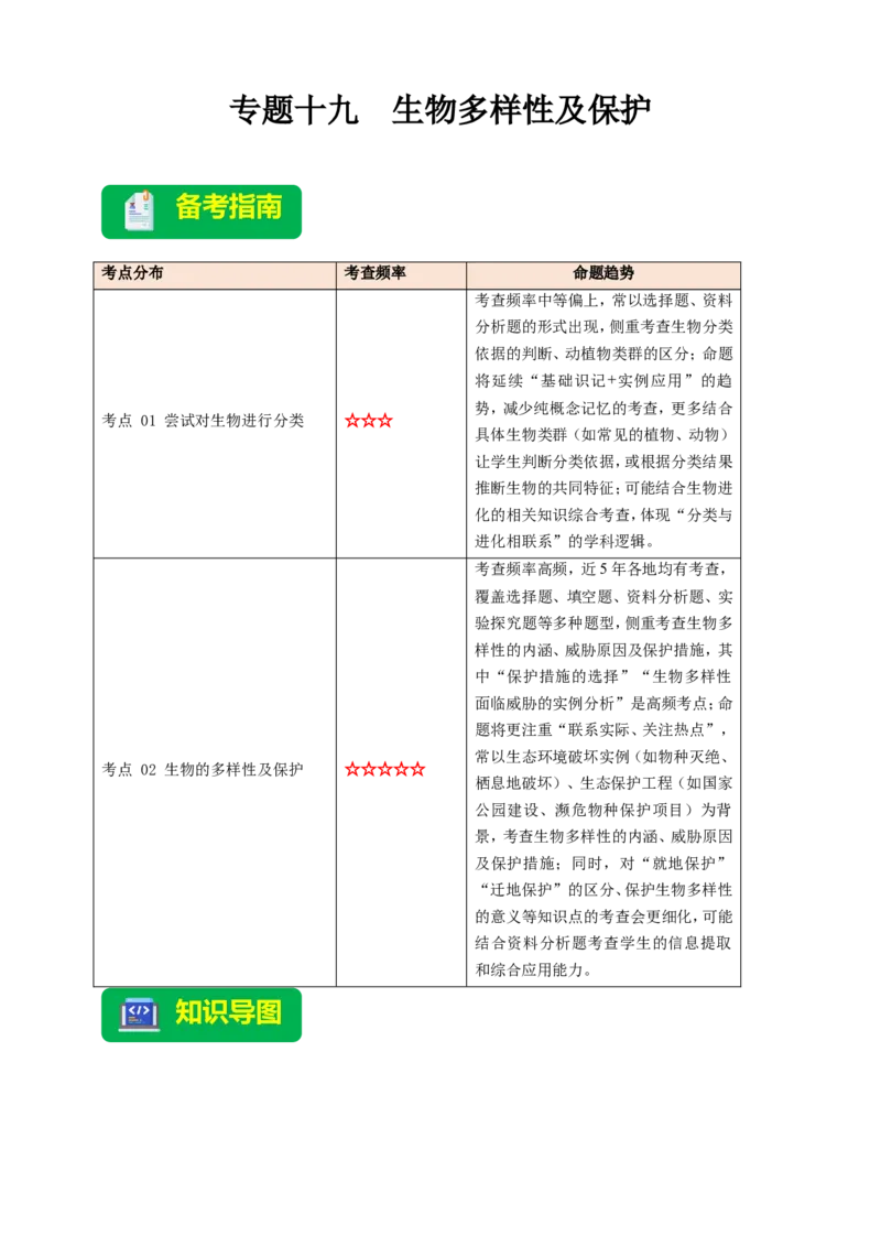 名师导航专题19生物多样性及保护--2026年中考生物一轮复习学案（解析版）_6生物中考复习_2026年中考复习（更新中）_2026年中考生物一轮复习学案（原版卷+解析版）
