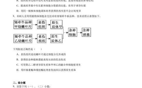 考点通关卷37细胞工程（原卷版）_新高考复习资料_2024年新高考复习资料_一轮复习资料_完2024年高考生物一轮复习考点通关卷（新高考）_考点通关卷37细胞工程