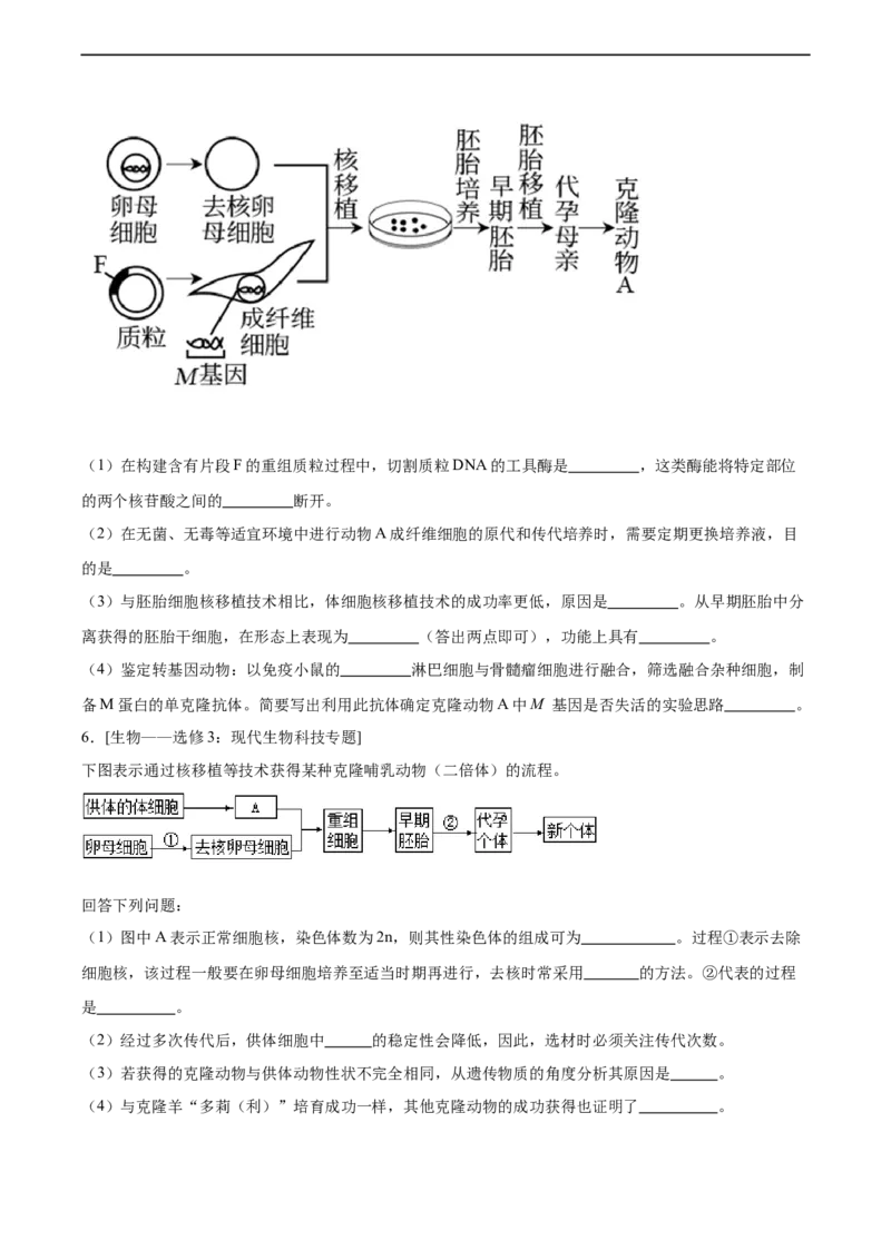 考点通关卷37细胞工程（原卷版）_新高考复习资料_2024年新高考复习资料_一轮复习资料_完2024年高考生物一轮复习考点通关卷（新高考）_考点通关卷37细胞工程