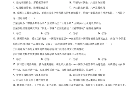 精品解析：2024年湖北省中考道德与法治真题（原卷版）_new_9道法中考复习_2025中考复习资料_中考真题（近三年）_2024年中考政治真题