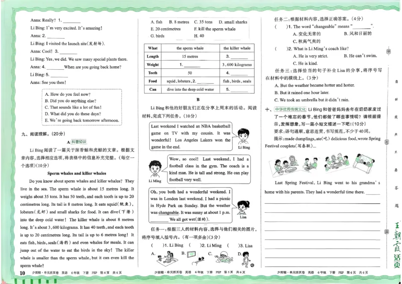 六下英语人教_2026春季学期_王朝霞2026版《单元活页卷》（语数英）（1-6下）_英语26春人教pep_6下王朝霞单元活页卷英语人教版26春