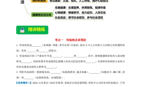 名师导航专题15健康地生活--2026年中考生物一轮复习学案（原卷版）_6生物中考复习_2026年中考复习（更新中）_2026年中考生物一轮复习学案（原版卷+解析版）