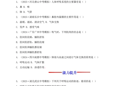 名师导航专题11人体的呼吸--2026年中考生物一轮复习学案（原卷版）_6生物中考复习_2026年中考复习（更新中）_2026年中考生物一轮复习学案（原版卷+解析版）