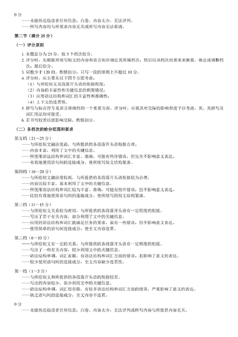 英语写作评分细则_2025年03月试卷_0318河北省沧州市四县联考2024-2025学年高一下学期3月月考