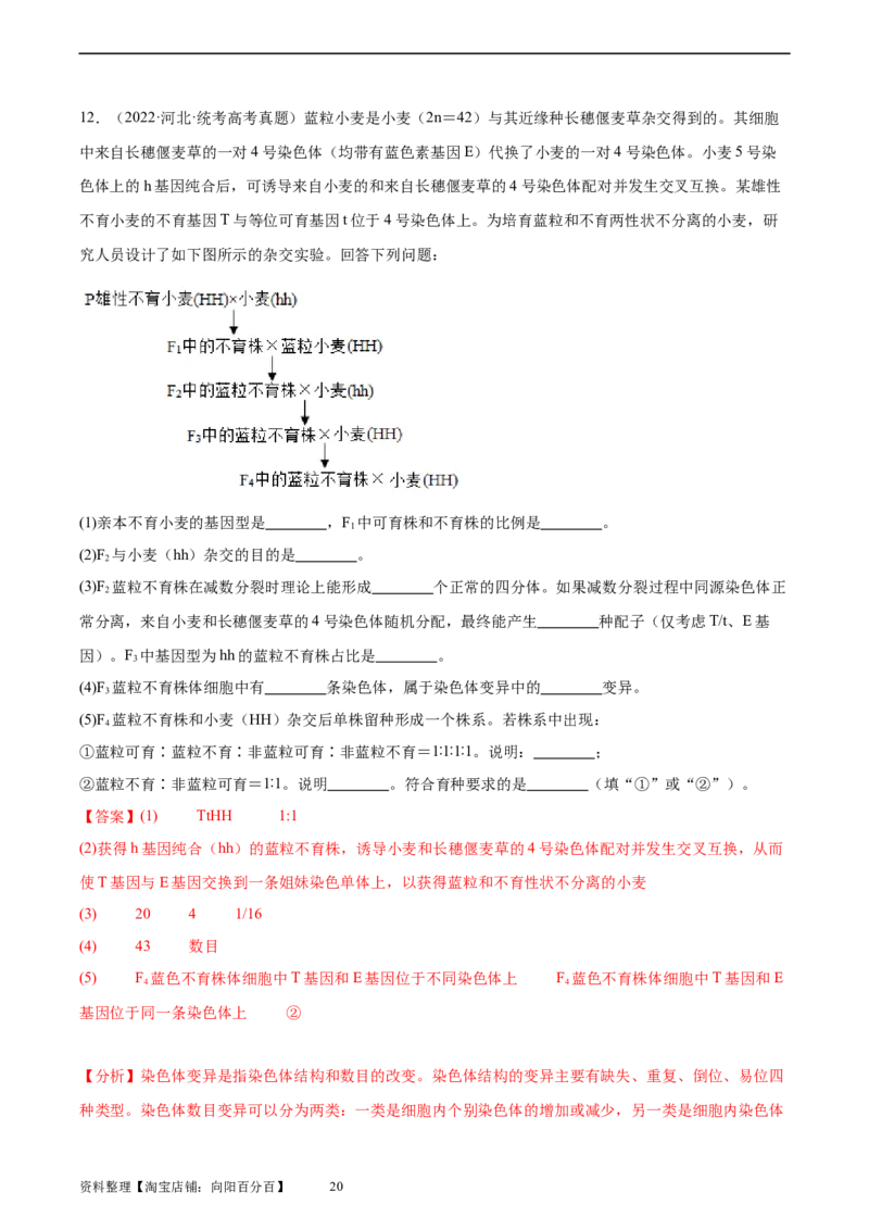 考点通关卷23生物的变异（解析版）_新高考复习资料_2024年新高考复习资料_一轮复习资料_完2024年高考生物一轮复习考点通关卷（新高考）_考点通关卷23生物的变异