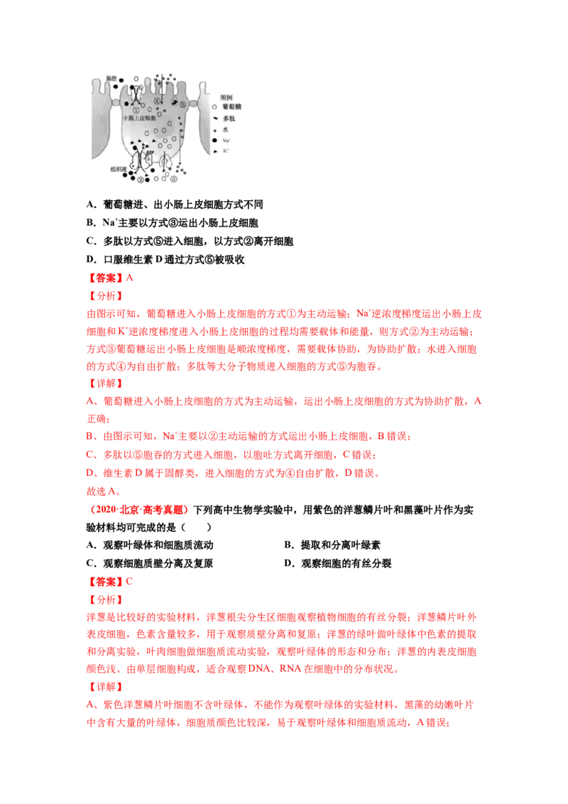 解密03细胞的物质输入和输出（讲义)（教师版）_新高考复习资料_2023年新高考复习资料_二轮复习_高频考点解密2023年高考生物二轮复习讲义+分层训练（全国通用）288808838