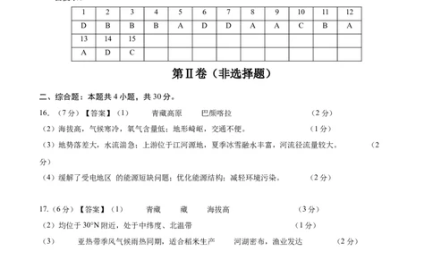 地理（青海卷01）（参考答案）_7地理中考复习_赠送：2025中考模拟题_2025年地理押题预测_地理（青海卷）-2025年中考押题预测卷