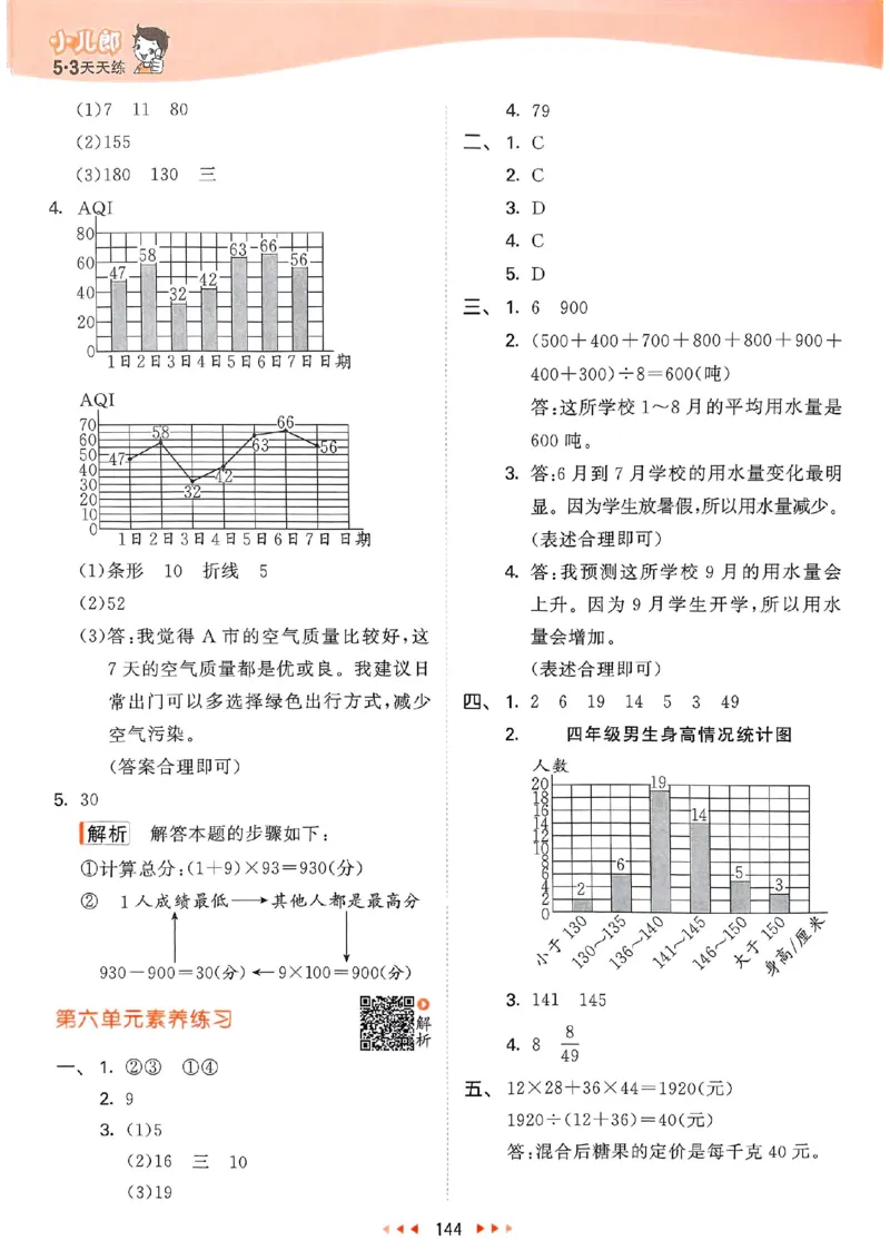 北师数学答案4下_26春53小学系列合集_1-6年级数学下册北师大版《53天天练》_25春53天天练北师数学4下