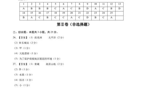 地理（重庆卷）（参考答案）（需要分值）_7地理中考复习_赠送：2025中考模拟题_2025年地理押题预测_地理（重庆卷）-2025年中考押题预测卷