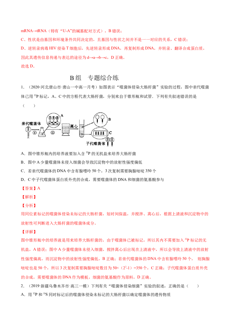 解密10遗传的分子基础（分层训练）（解析版）_新高考复习资料_2021年新高考资料_高频考点解密2021年高考生物二轮复习讲义+分层训练4.7更新