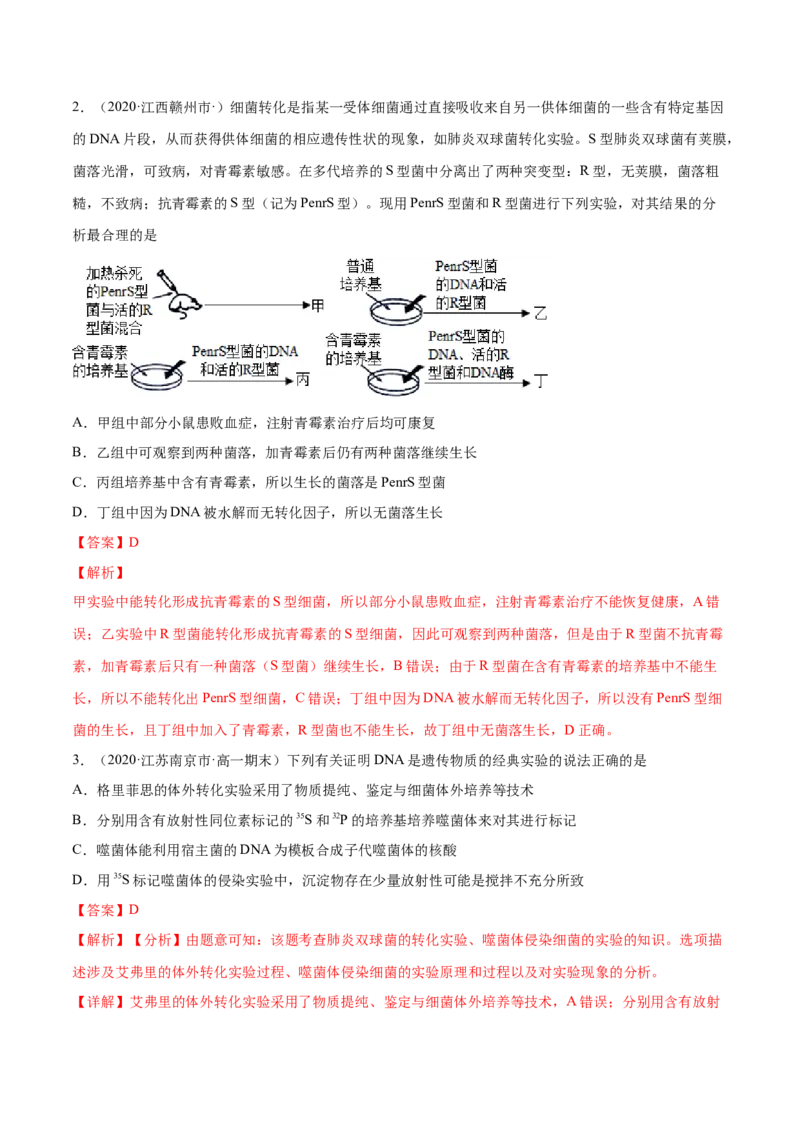 解密10遗传的分子基础（分层训练）（解析版）_新高考复习资料_2021年新高考资料_高频考点解密2021年高考生物二轮复习讲义+分层训练4.7更新