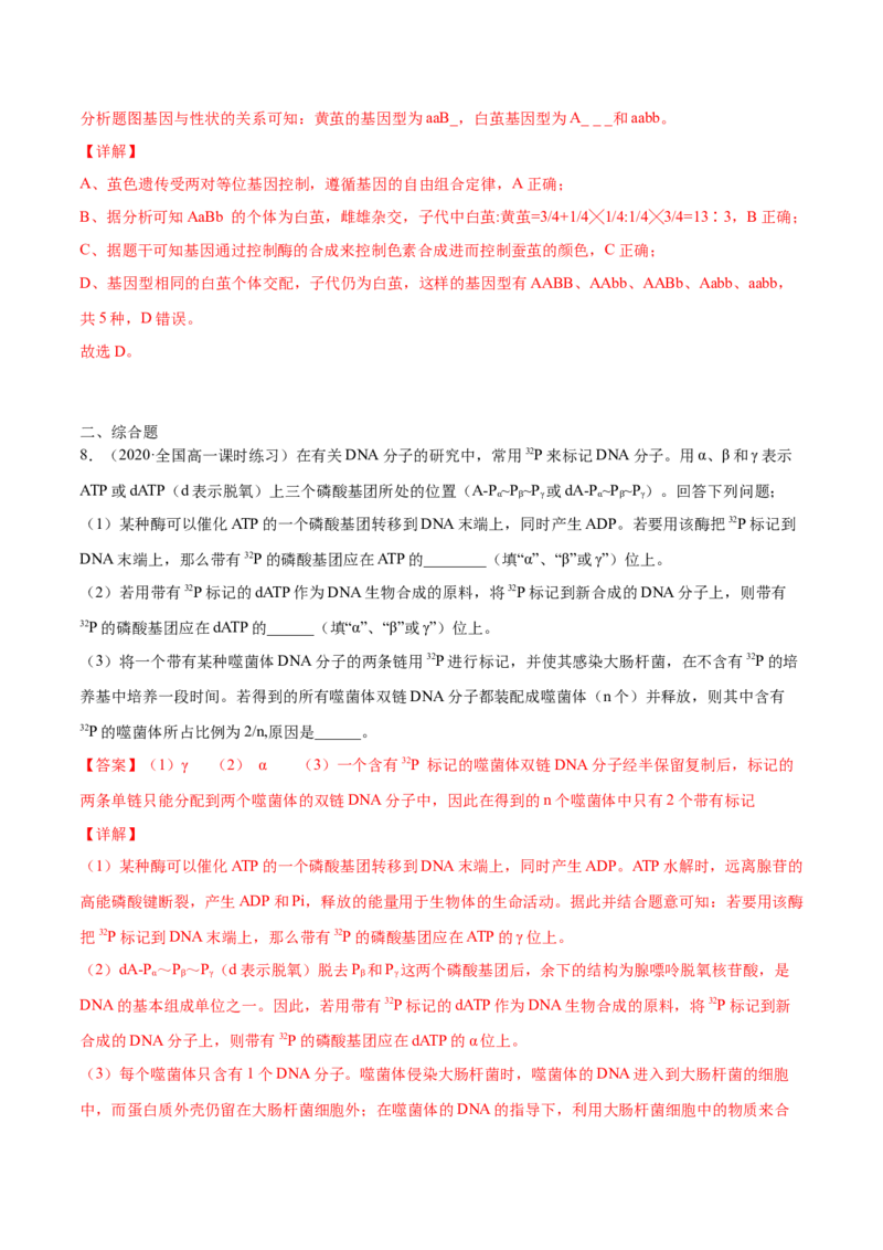 解密10遗传的分子基础（分层训练）（解析版）_新高考复习资料_2021年新高考资料_高频考点解密2021年高考生物二轮复习讲义+分层训练4.7更新