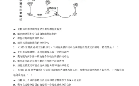 解密02细胞的基本结构（分层训练)（原卷版）_新高考复习资料_2023年新高考复习资料_二轮复习_高频考点解密2023年高考生物二轮复习讲义+分层训练（全国通用）288808838