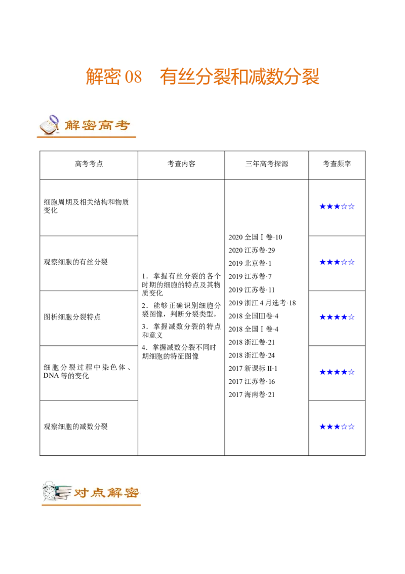 解密08有丝分裂和减数分裂（讲义）-高频考点解密2021年高考生物二轮复习讲义+分层训练_新高考复习资料_2021年新高考资料